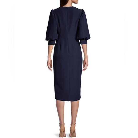 Aidan Mattox Navy Puff Sleeve Evening Dress - Sz 0 - Picture 3 of 16